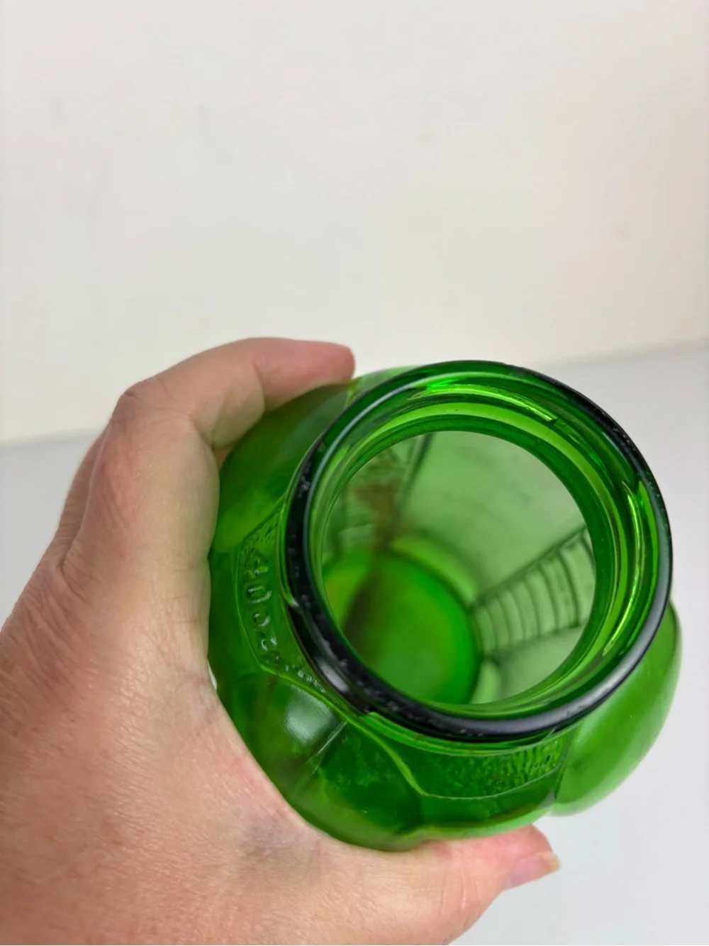 Vintage Glass Juice/Water Bottle in Emerald Green-9”